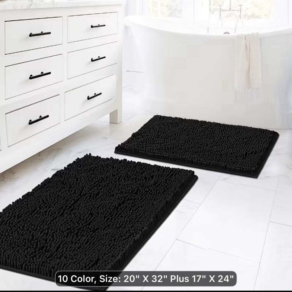 Aierjia 2 PC Shag Chenille Bath Rugs Extra Soft and Absorbent 20x32 And 17x24 - Picture 2 of 5